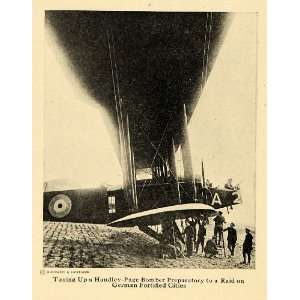 1918 Print Handley Page Bomber Plane Tune Up Raid WWI   Original 