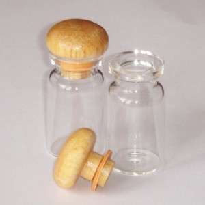 Lot 30 5ml Clear Small Glass Mini Bottles Vials w/ Wooden Cap Lid 