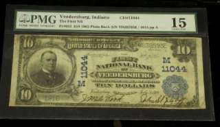 10 1902 PB FIRST NB OF VEEDERSBURG, INDIANA PMG F15 (CH# 11044) #Y367 