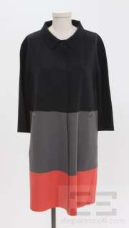 DKNY Donna Karan New York Navy, Grey And Coral Colorblock Wool Coat 