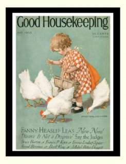 1925 Good Housekeeping cover. little girl feeding chick  