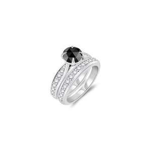  1.84 2.23 Cts Black & White Diamond Matching Ring Set in 