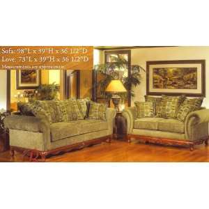 2PC Traditional Style Seymoure Olive Green Fabric Sofa 