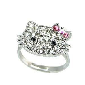   White Crystals Hello Kitty Adjustable Ring 0.8x0.6 Inches Jewelry