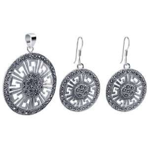   Marcasite Accented Round Dangle Earrings and Pendant Jewelry Set