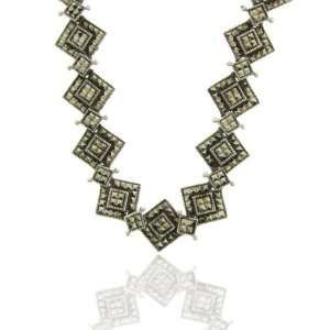  Vintage Marcasite Square Design Necklace Sterling Silver Jewelry