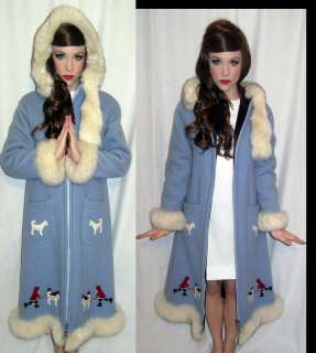 Womens Vintage 50s 60s Blue Plush Arctic FOX Wool Russian PRINCESS 