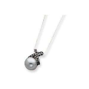  Marcasite Synthetic Gray Pearl Necklace   18 Inch   Spring 