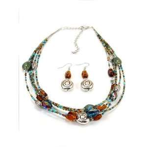 Fashion Jewelry Desinger Inspired Teal Beads Necklace and Earrings Set