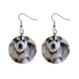  Alaskan Malamute Puppy Dog Button Earrings A0007 