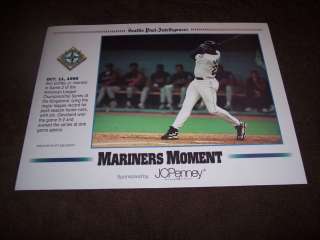 1995 Mariners Moments Poster OCT 11TH Ken Griffey 2 HRS  