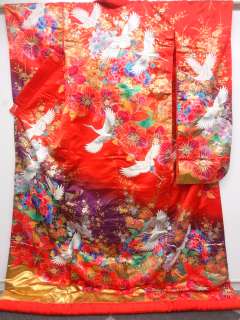 41440# Japanese KIMONO SILK / RARE WEDDING UCHIKAKE / KINSAI YUZEN 