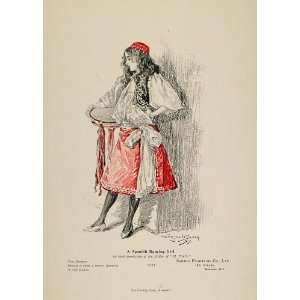  1897 Print Portrait Spanish Dancer Costume Tambourine 