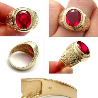 VINTAGE 6CT RED RUBY 14K SOLID GOLD COLLECTIBLE MENS STATEMENT RING 
