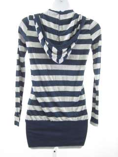 SPLENDID Blue Gray Stripe Hooded Shirt Top Sz XS  