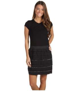 BCBG CONTRAST DRESS W TIERED SKIRT, Black, Size M, $238  