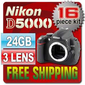 Nikon D5000 SLR Camera Body & 16PC 24GB 3 Lens 018208254521  