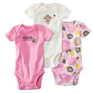   Girl Set of 3 Bodysuites White Pink Flowers Dots 24m 24 Months  
