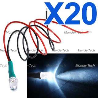 20X 5mm White LED Lamp Light Pre Wired 12 Volt 12V 25cm  