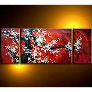  Deep Red   Beautiful 3 Piece Oil Painting 