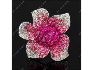 Rose flower bud rhinestone fashion jewelry adjust ring  