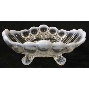  French Opalescent Glass Footed Nut Bowl Dish in Eyewinker 