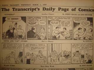 020618CQ SUPERMAN COMIC STRIP ISSUE 39 MARCH 1 1939 ORIGINAL NEWSPAPER 