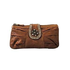  Fossil Betsy Jeweled Tab Clutch Cognac 
