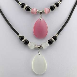 2pcs New Fashion Opal/cat eye Bead Pendant Necklace Pc  