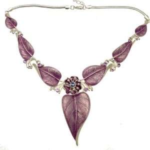 Acosta Jewellery   Lilac Enamel & Crystal Leaf Necklace 