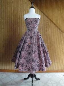 Vintage 50s 60s Irridescent Pink Paisley Party Dress S XS Black Velvet 
