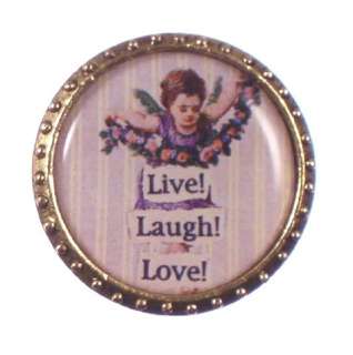 New MAXIMAL ART Live Love Laugh Angel Cherub Round Pin  