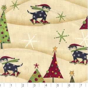  45 Wide Hip Holiday Trees & Kitties Tan Fabric By The 