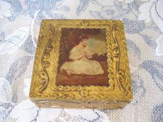   Italian Gold Gilt Gesso Tole Toleware Little Girl Wood Dresser Box