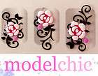 3D Nail Art Stickers Pink Rose w/ Rhinestones Design  