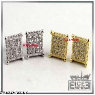   WHITE SILVER/YELLOW GOLD FINISH PAVE 3D CUBE STUD EARRINGS E019  