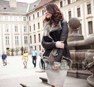Elegant Women Motorcycle Faux Leather Outerwear Wrap Top Coat Jacket 