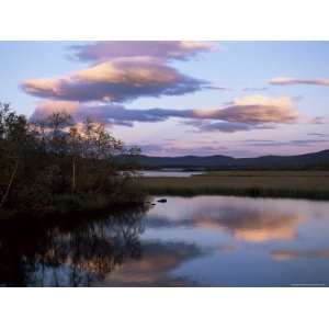  Trees and Lake at Sunset, Laponia, Lappland, Sweden 