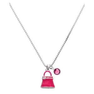   Pink Purse with Buckle Charm Necklace with Rose Swarovski Crystal Drop