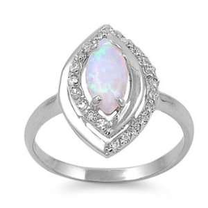 Sterling Silver Marquise White Lab Opal & CZ Ring (Size 5   9)   Size 