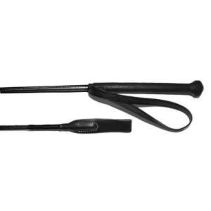  Riding Whip with Rubber Handle & Leather Flap   Black   30 