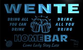 WENTE Family Name Home Bar Beer Mug Cheers Neon Light Sign  