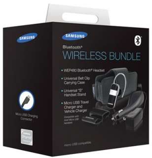 Samsung WEP490 Bluetooth Headset w/ Stand & Case & Car/Travel Charger 