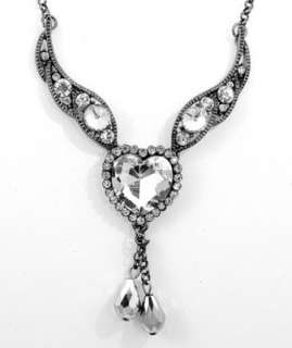 Vintage Crystal Heart with Wings Necklace Quincenera Prom Formal 
