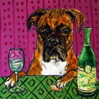 Boxer at the wine bar animal dog art tile coaster gift  