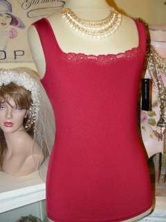 JONES NEW YORK Lovely WINE RED LACE Stretch CAMISOLE M  
