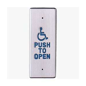   Wheelchair symbol with Push to Open, blue graphics