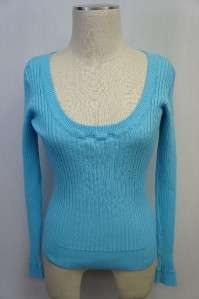 Willi Smith Baby Blue Long Sleeve Swoop Neck Ribbed Sweater Sz M 