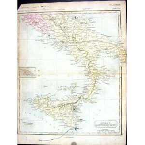  Butler Antique Map 1851 Southern Italy Lipari Malta Sicily 