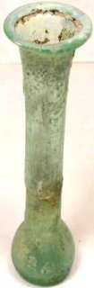 Genuine Ancient Roman Iridescent Green Glass Perfume Bottle 